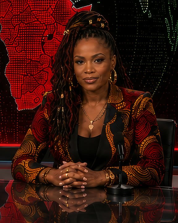 Amara at the anchor desk
